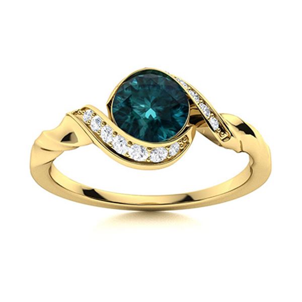 Natural 1.14 CTW Blue & White Diamond Engagement Ring 14K Yellow Gold