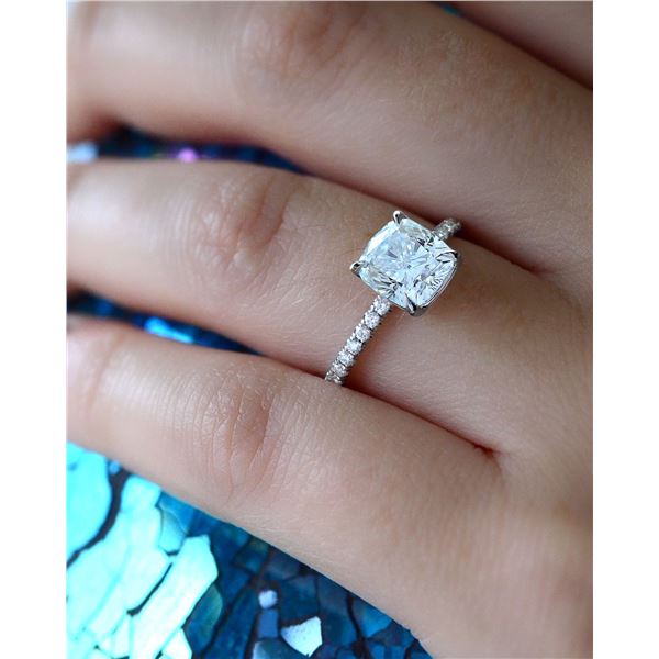 Natural 1.82 CTW Cushion Cut Solitaire Diamond Engagement Ring 14KT White Gold