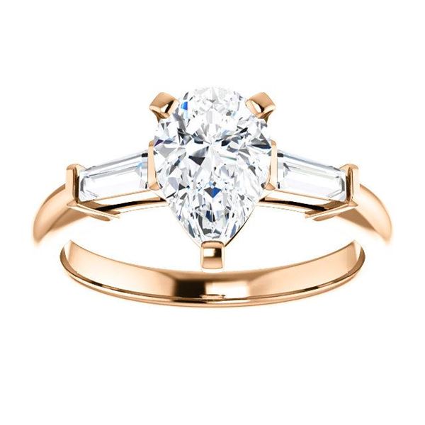 Natural 1.82 CTW Pear Cut & Baguette Cut 3-Stone Diamond Ring 14KT Rose Gold