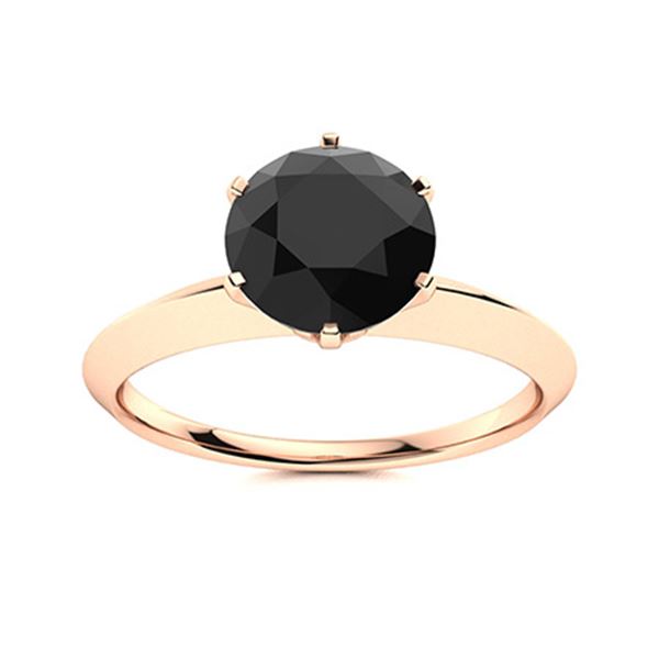 Natural 1.02 CTW Black Diamond Solitaire Ring 18K Rose Gold