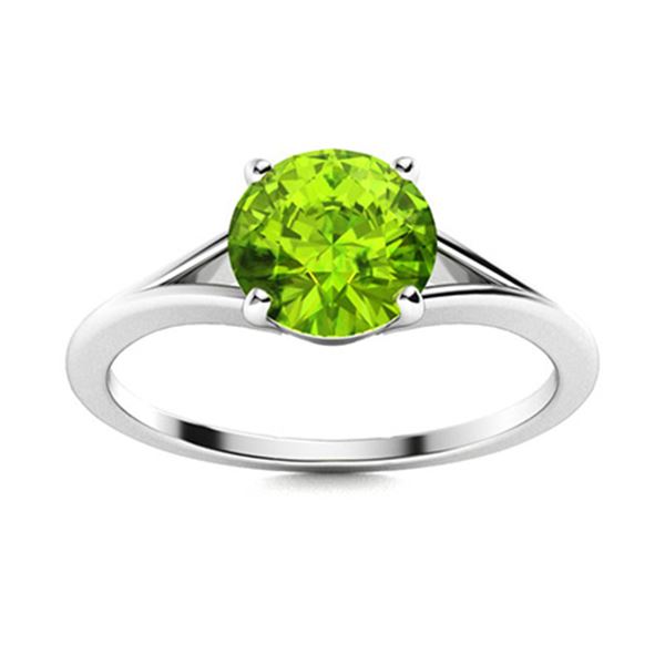 Natural 0.72 CTW Peridot Solitaire Ring 18K White Gold
