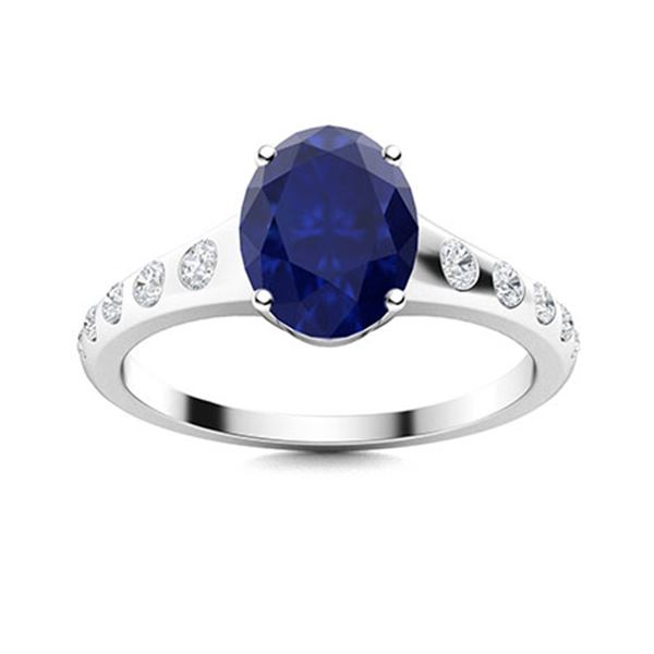 Natural 3.23 CTW Sapphire & Diamond Engagement Ring 18K White Gold