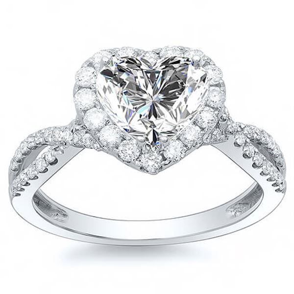 Natural 1.82 CTW Halo Heart Shape Twist Shank Diamond Ring 14KT White Gold