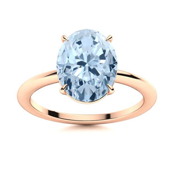 Natural 4.52 CTW Aquamarine Solitaire Ring 18K Rose Gold