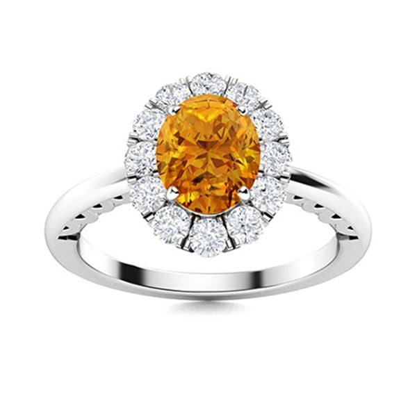 Natural 1.22 CTW Citrine & Diamond Engagement Ring 14K White Gold