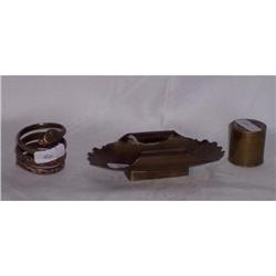 BRASS SMALL CUP SET, SNAKE NAPKIN RING HOLDER, AND ASHTRAY