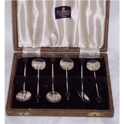 CASED SET OF 6 BIRMINGHAM SILVER COFFEE BEAN SPOONS