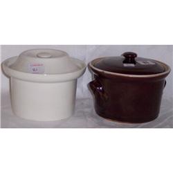 2 EARTHENWARE LIDDED BUTTER DISHES