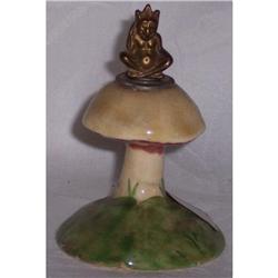PORCELAIN BRASS MOUNTED TOAD STOOL ORNAMENT