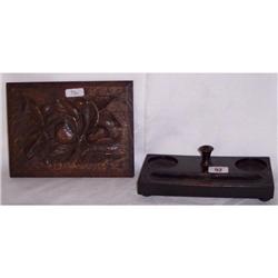 WOOD CARVED PANEL AND INK STAND