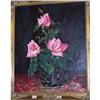 Image 1 : 24" X 20" GILT FRAMED OIL PAINTING ON BOARD "STILL LIFE - ROSES IN VASE" BY