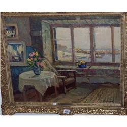 20" X 23½" GILT FRAMED OIL PAINTING ON CANVAS "ST IVES, HARBOUR BY STUDIO W