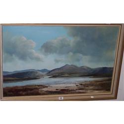 20½" 31½" GILT FRAMED OIL PAINTING ON BOARD "IN THE ROSSES, DONEGAL" BY D. 