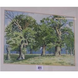 GILT FRAMED WATER COLOUR "PASTORAL WOODLAND SCENE" BY J.B. HILL 1948