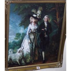 24" X 20" GILT FRAMED OIL PAINTING ON CANVAS "VICTORIAN GENT AND LADY"