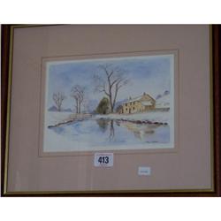 FRAMED WATER COLOUR "WINTER SNOW SCENE" BY A.E. LAFFERTY