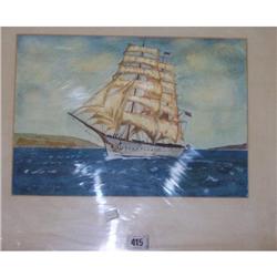 FRAMED WATER COLOUR "SCHOONER IN FULL SAIL" UNSIGNED