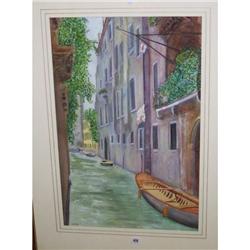 LARGE GILT FRAMED WATER COLOUR "VENETIAN SCENE" BY SAYLE 1980