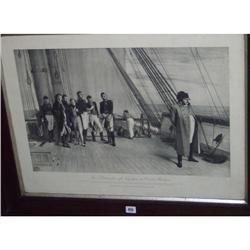 OAK FRAMED ENGRAVING "THE SURRENDER OF NAPOLEON TO GREAT BRITIAN"