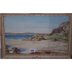 FRAMED WATER COLOUR "THE PEAKS OF SKYE FROM MORAR" BY FRANC P. MARTIN