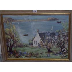 15½" X 19½" FRAMED OIL ON CANVAS "MAY MORNING TIGHNABRUAICH" BY NORMAN S. M