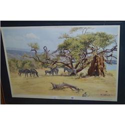 25" X 36" LIMITED EDITION PRINT "ZEBRAS GRAZING" BY DONALD GRANT
