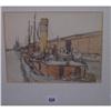Image 1 : GILT FRAMED WATER COLOUR "TUG AND SHIPS MOORED BY DOCK SIDE" BY WILLIAM TIM