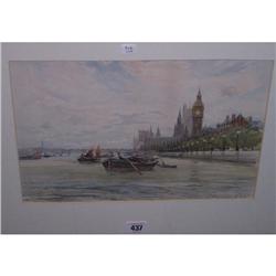 OAK FRAMED PRINT "HOUSES OF PARLIAMENT AND BOATING ON RIVER THAMES" BY G LA
