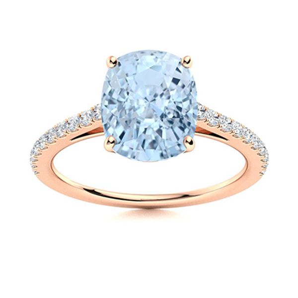 Natural 1.40 CTW Aquamarine & Diamond  Engagement Ring 18K Rose Gold