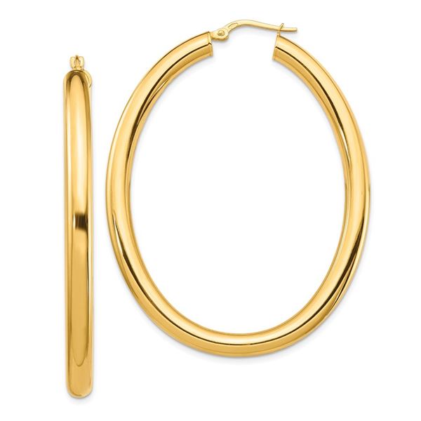 14k Yellow Gold Thick Oval Hoop Earrings - 2x4 mm
