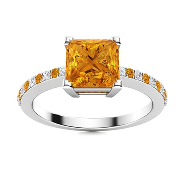 Natural 1.26 CTW Citrine & Diamond  Engagement Ring 14K White Gold