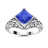 Image 1 : Natural 0.66 CTW Ceylon Sapphire Solitaire Ring 14K White Gold