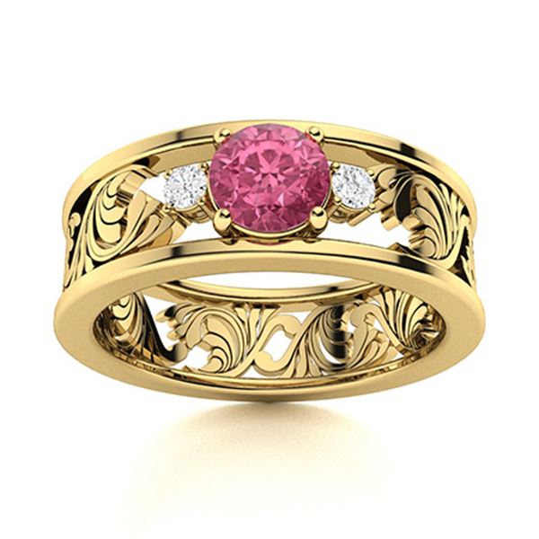 Natural 0.48 CTW Tourmaline & Diamond Engagement Ring 18K Yellow Gold
