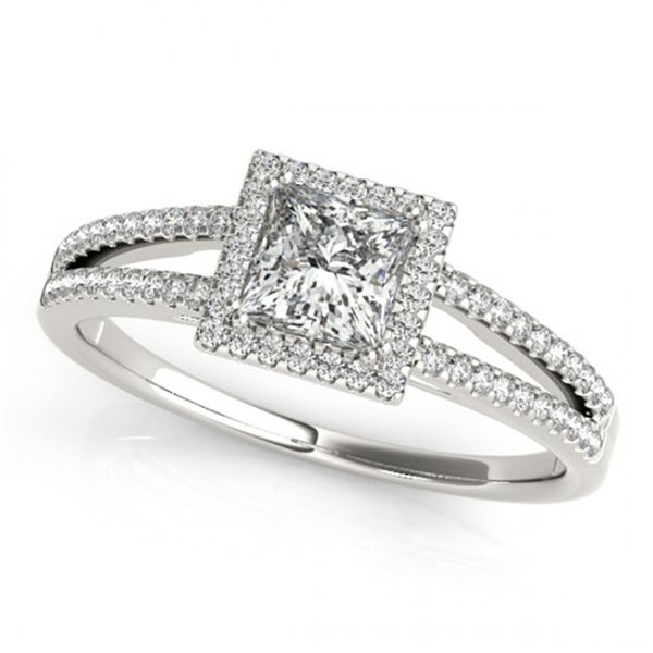 Natural 0.85 ctw Princess Diamond Halo Ring 14k White Gold