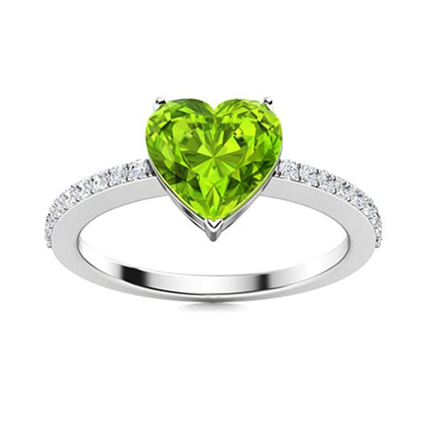 Natural 1.13 CTW Peridot & Diamond Engagement Ring 18K White Gold