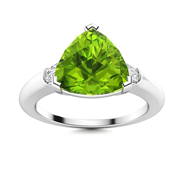 Natural 2.18 CTW Peridot & Diamond Engagement Ring 18K White Gold
