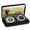 Image 1 : 2020 Somalia 2-Coin 1 oz Silver Elephant Set Day/Night (Colored)