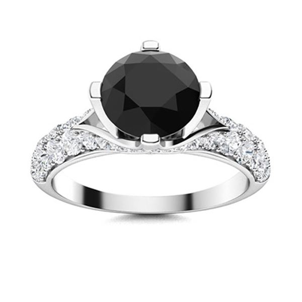 Natural 2.33 CTW Black & White Diamond Engagement Ring 14K White Gold