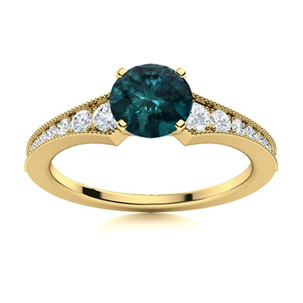 Natural 1.50 CTW Blue & White Diamond Engagement Ring 14K Yellow Gold