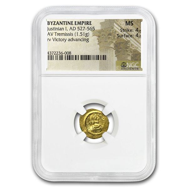 Byzantine Gold Tremissis Justinian I (527-565 AD) MS NGC