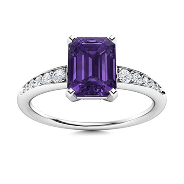 Natural 1.08 CTW Amethyst & Diamond Engagement Ring 18K White Gold