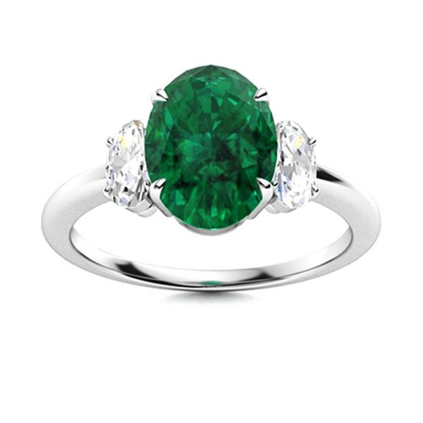 Natural 1.62 CTW Emerald & Diamond Engagement Ring 14K White Gold