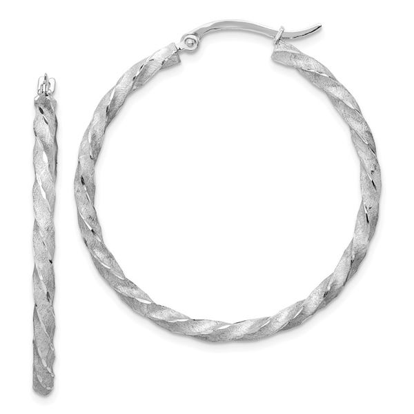 14k White Gold Twisted Satin Diamond-Cut Hoop Earrings - 40 mm