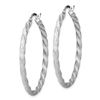 Image 2 : 14k White Gold Twisted Satin Diamond-Cut Hoop Earrings - 40 mm