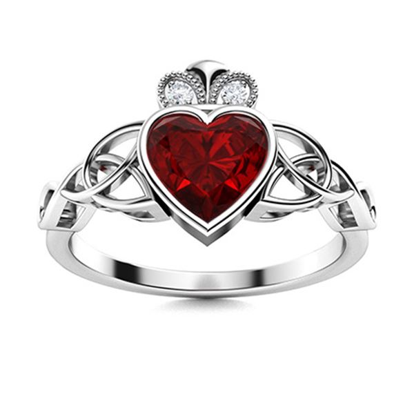 Natural 1.14 CTW Garnet & Diamond Engagement Ring 18K White Gold
