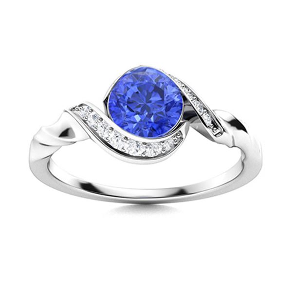 Natural 0.90 CTW Ceylon Sapphire & Diamond Engagement Ring 18K White Gold