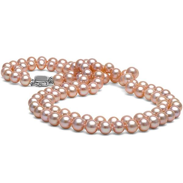 Pink Freshwater Double-Strand Pearl Necklace, 7.5-8.0mm