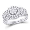 Image 1 : 14kt White Gold Round Diamond Cluster Bridal Wedding Ring Band Set 1 Cttw