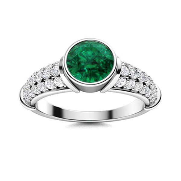 Natural 1.56 CTW Emerald & Diamond Engagement Ring 14K White Gold