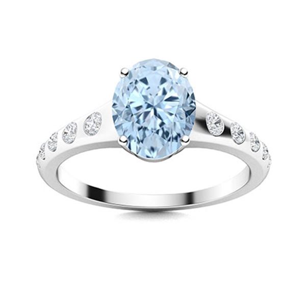 Natural 3.22 CTW Aquamarine & Diamond  Engagement Ring 14K White Gold
